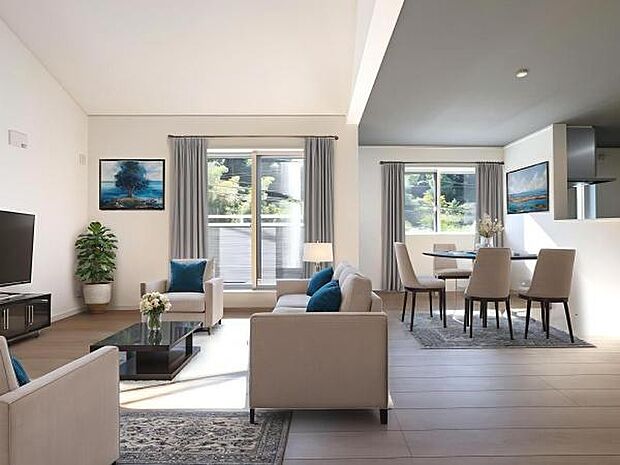 「集うダイニング」広いLDKだからこそ可能。リビングもダイニングも広々空間。(本画像はCGにて家具等を配置しております。実際に家具等はおかれておりません。)