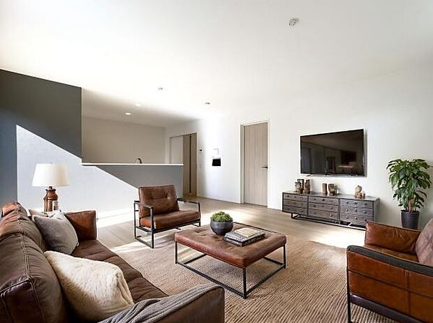 会話が弾む、広々としたLDK。デザイン性の高い空間で、ゲストを招くのが楽しみになる住まい(本画像はCGにて家具等を配置しております。実際に家具等はおかれておりません。)