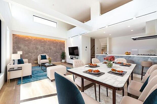 「集うダイニング」広いLDKだからこそ可能。リビングもダイニングも広々空間。(本画像はCGにて家具等を配置しております。実際に家具等はおかれておりません。)