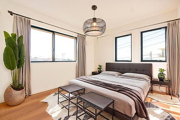 「Bed Room」落ち着いた色合い、シンプルなデザイン。寝室として大事なお部屋です。（本画像はCGにて家具を配置しております。実際に家具はおかれておりません。）