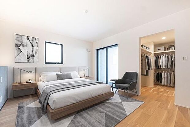 「Bed Room」落ち着いた色合い、シンプルなデザイン。寝室として大事なお部屋です。（本画像はCGにて家具を配置しております。実際に家具はおかれておりません。）