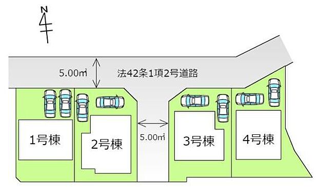 2号棟カースペースは2台駐車可能(車種による)です。