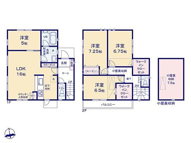 1階16.0帖のLDKは来客時などにも使えるクローゼット付き!2階居室は6.0帖以上!広々とお使い頂けます♪収納力のあるWICが2部屋に完備!