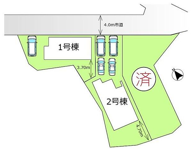 2号棟カースペースは縦列・並列各2台、計4台（車種による）可能です！