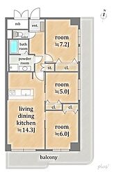 ネオコーポ太秦 3LDKの間取り