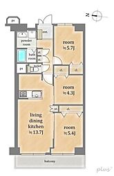 シャルム四条大宮 3LDKの間取図画像