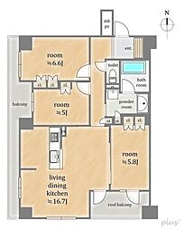 ライオンズ京都小川御所 3LDKの間取図画像