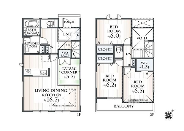 建物プラン例（2号地）建物価格2002万円、建物面積97.91m2