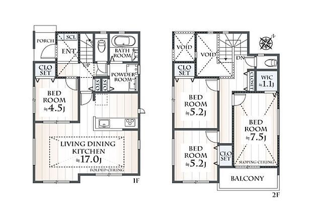 建物プラン例(1号地)建物価格2035万円、建物面積98.95m2