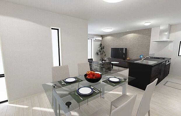 完成予想図　リビング☆完成イメージパースにつき、実際の内観・色彩等と異なる場合があります。家具はイメージのため、実際には付属しません。