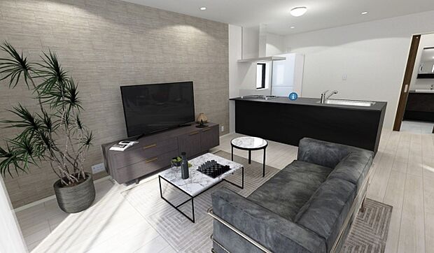 完成予想図　リビング☆完成イメージパースにつき、実際の内観・色彩等と異なる場合があります。家具はイメージのため、実際には付属しません。