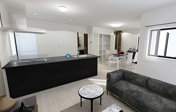 完成予想図　リビング☆完成イメージパースにつき、実際の内観・色彩等と異なる場合があります。家具はイメージのため、実際には付属しません。