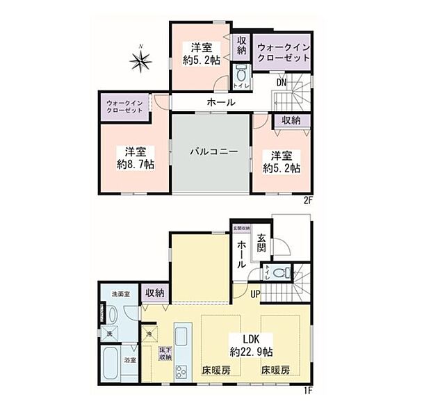 キッチンに水廻りを集結させた家事動線に考慮された間取りです。敷地面積はゆとりのある53坪以上！