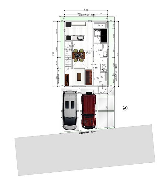 参考プラン：配置図※法令、その他制限等により、間取りや外構プランの変更の必要、別途費用等が発生する場合がございます。