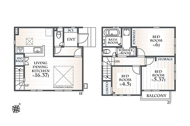 建物プラン例(No.1)3LDK、土地価格2280万円、土地面積70.83m2、建物価格1400万円、建物面積78.87m2