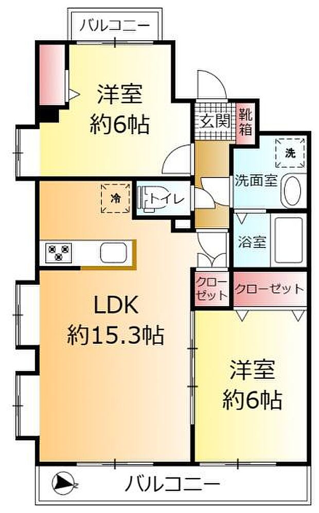 ライオンズマンション松戸みのり台(2LDK) 4階の間取り