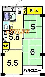 京都一乗寺コーポラス 3DKの間取図画像
