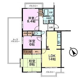 ライブ・アート春の道1号棟 3LDKの間取図画像