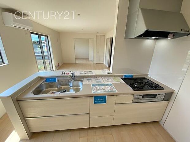 シンクも大きく洗い物もしやすい浄水器付。シャワーヘッドは引き出し可能、シンクの隅々まで洗い流せます。