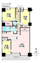 グリーントピア21コミュネット香芝 3LDKの間取図画像