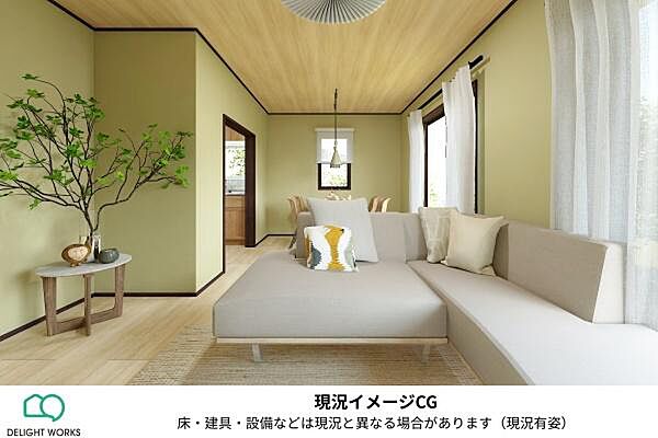【LDK：15帖】陽だまりと風を呼び込む2面採光南庭の解放感を効果的に取り込み室内外の視界がつながることで心地よい暮らしを叶えます。