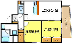 メゾンアッシュ 2LDKの間取図画像
