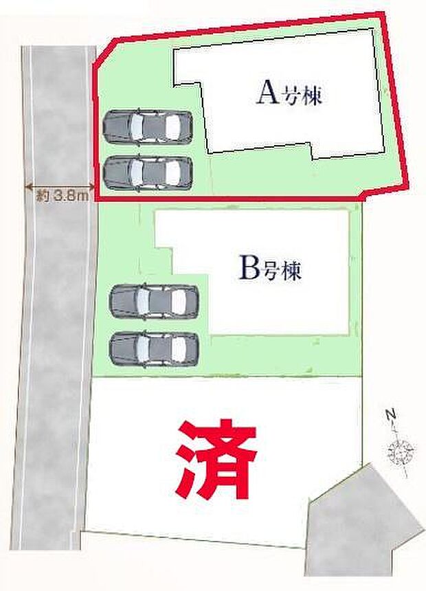 カースペースは2台付き!セカンドカー持ちの方や急な来客時にも安心ですね。