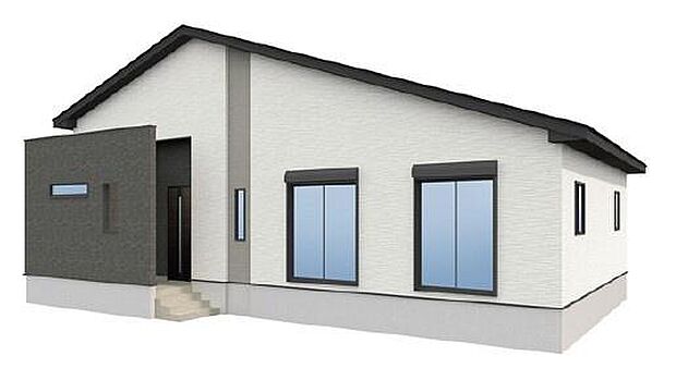 こちらは完成予想図です。明るく洗練された外観デザインで、快適な暮らしを想像しやすい仕上がりになっています。完成後の住まいでの新しい生活が楽しみになる一枚です。