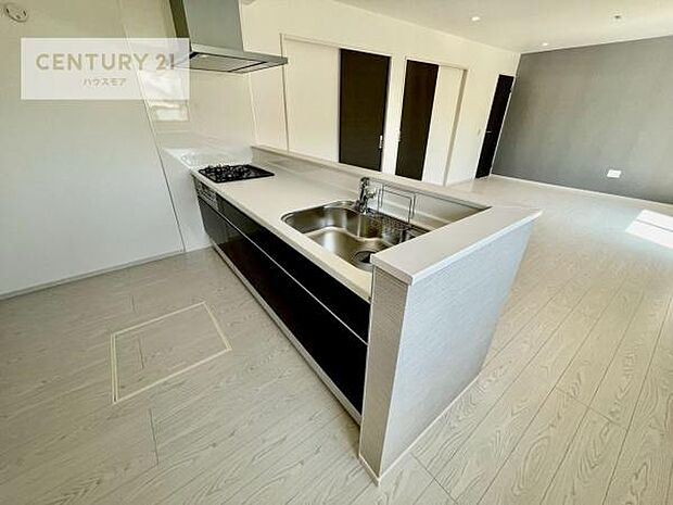 大人気の対面式システムキッチンを採用しています！ご家族のコミュニケーションが自然と増える設計です。お子様にも目が届くので嬉しいですね。収納力もあります！