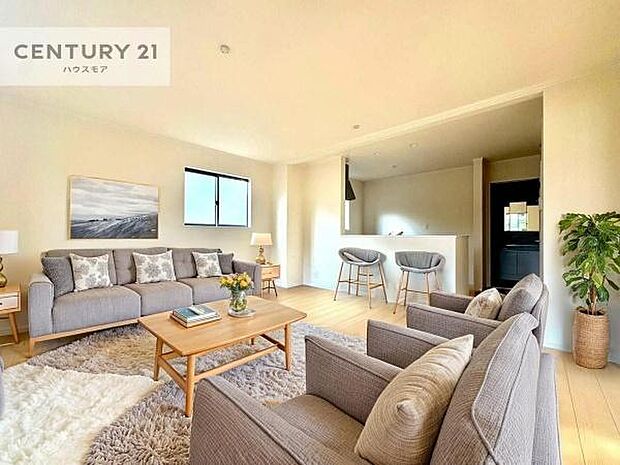 家具はCGパースです。大切な家族が集まるからこそLDKにはこだわりたい。子供たちが元気に笑いながら走り回っている姿を見た時が「広い家にして良かった」と思う瞬間です。