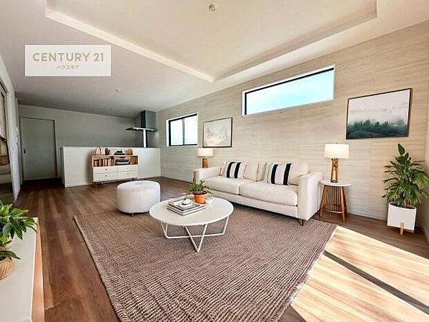 家具はCGパースです。大切な家族が集まるからこそLDKにはこだわりたい。子供たちが元気に笑いながら走り回っている姿を見た時が「広い家にして良かった」と思う瞬間です。