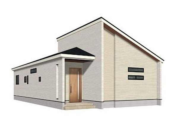 こちらは完成予想図です。明るく洗練された外観デザインで、快適な暮らしを想像しやすい仕上がりになっています。完成後の住まいでの新しい生活が楽しみになる一枚です。