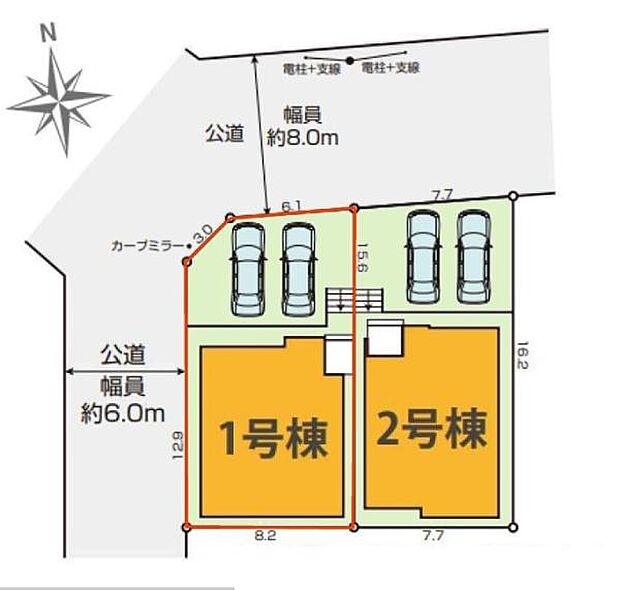 カースペースは2台付き！(車種による)セカンドカー持ちの方や急な来客時にも安心ですね。