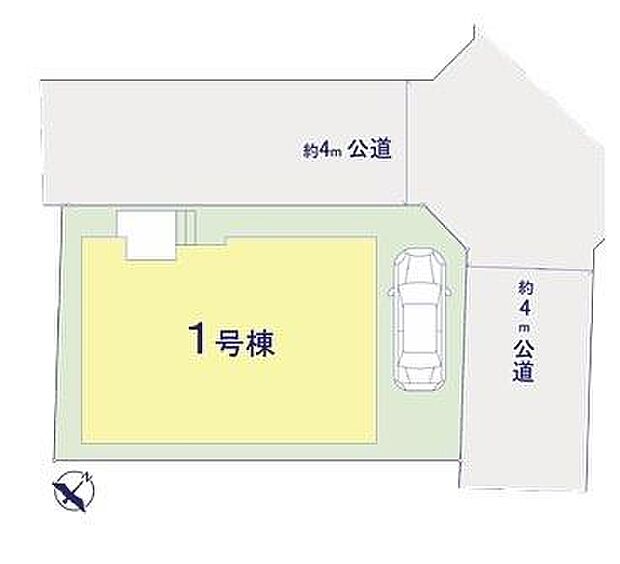 北東角地で開放的な立地に建つ新築戸建てでございます。カースペース完備でお車をお持ちの方も安心してお住まいいただけます。