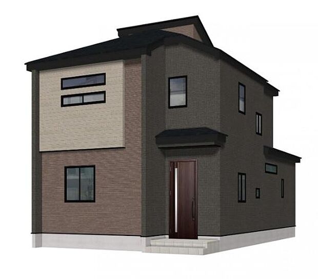 こちらは完成予想図です。明るく洗練された外観デザインで、快適な暮らしを想像しやすい仕上がりになっています。完成後の住まいでの新しい生活が楽しみになる一枚です。