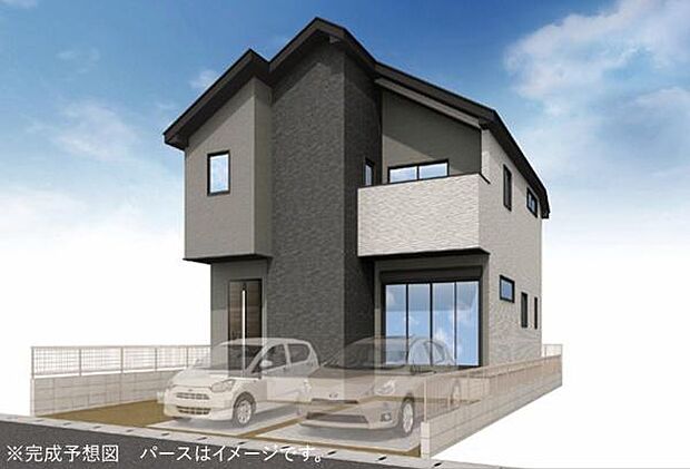 こちらは完成予想図です。陽当りや採光に配慮した、明るい住空間をイメージした外観です。