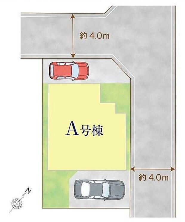 二方向が道路に面した角地ならではの開放感が魅力。周囲からの圧迫感が少なく、陽当たりや通風にも恵まれた、明るく心地よい住環境が広がります。