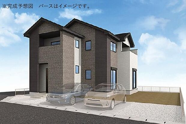 こちらは完成予想図です。陽当りや採光に配慮した、明るい住空間をイメージした外観です。