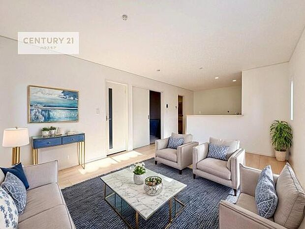 家具はCGパースです。開放感のある広々LDK!ソファーやダイニングテーブルを置いても窮屈にならないので快適に過ごせます!コミュニケーションが取りやすいリビングです!