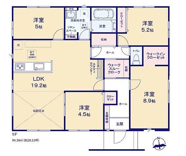 4LDKの魅力的な間取り!LDKはゆったりとした空間で、ご家族との団らん時間が、より一層充実したものになりますね!家族との仲が深まり、自然と笑顔が増えそうです!
