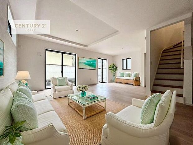 家具はCGパースです。毎日家族と顔が合わせられるリビングイン階段!コミュニケーションがとりやすいので活気あふれるLDKを演出することができます!