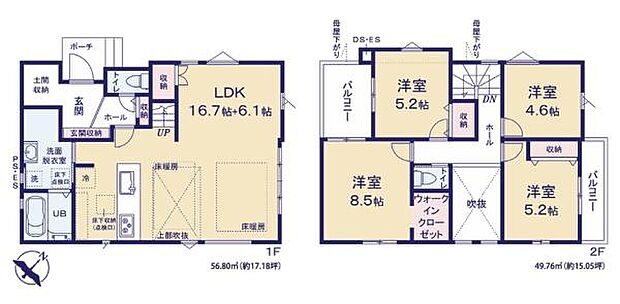 4LDKの魅力的な間取り！LDKはゆったりとした空間で、ご家族との団らん時間が、より一層充実したものになりますね。家族との仲が深まり、自然と笑顔が増えます！