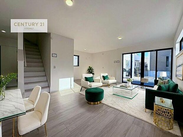 家具はCGパースです。優しい陽だまりがリビングを包んでくれて居心地の良い空間を演出してくれます!くつろぎの時間を過ごせます!