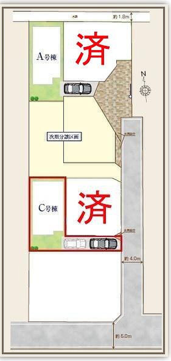 カースペースは2台付き(車種による)!セカンドカー持ちの方や急な来客時にも安心ですね。