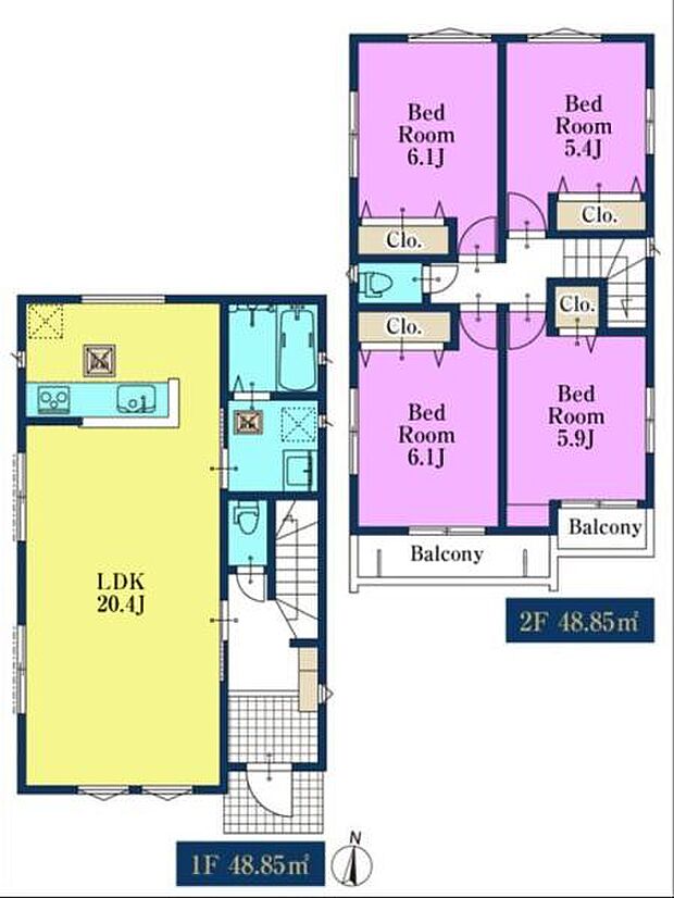 4LDKの魅力的な間取り!LDKはゆったりとした空間で、ご家族との団らん時間が、より一層充実したものになりますね。家族との仲が深まり、自然と笑顔が増えます!