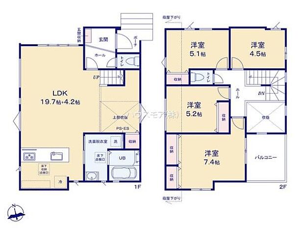 4LDKの魅力的な間取り!LDKはゆったりとした空間で、ご家族との団らん時間が、より一層充実したものになりますね。家族との仲が深まり、自然と笑顔が増えます!