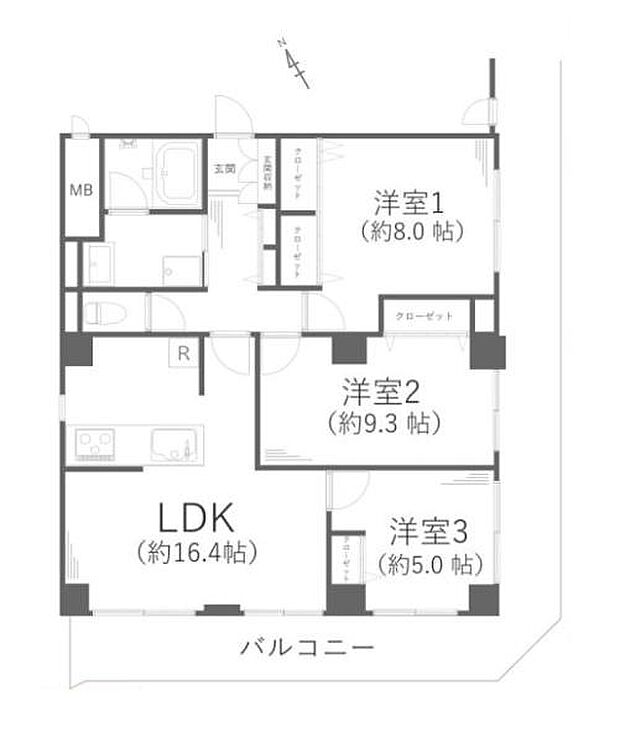 パシフィックパレス北久里浜(3LDK) 10階の間取り