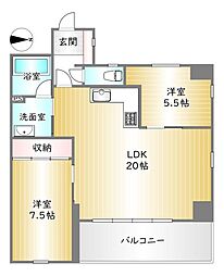 ゴールドハイツ五条 2LDKの間取り
