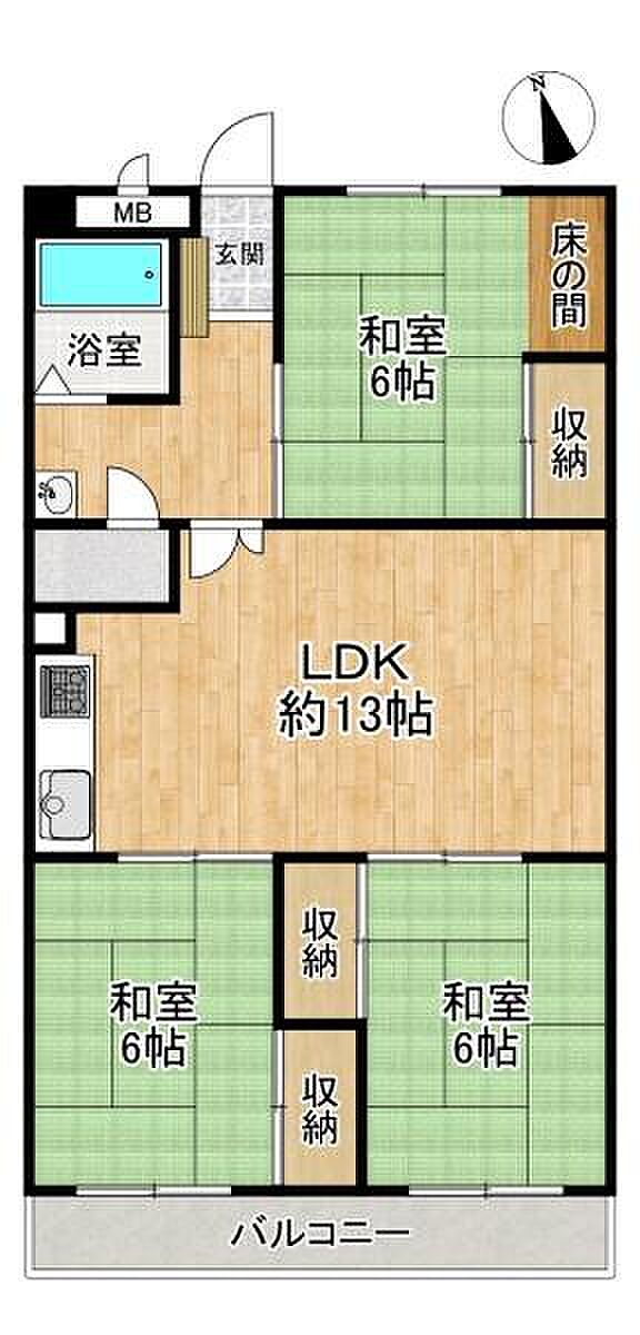 新吉田第3住宅(3LDK) 2階の間取り