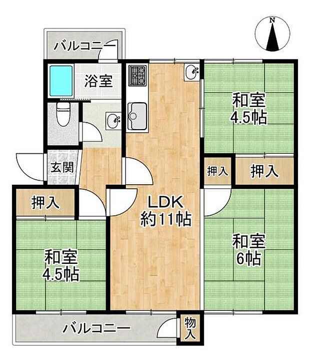 狩口台住宅40号棟(3LDK) 5階の間取り